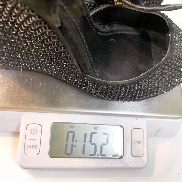 Tory Burch Black Lila Embellished Wedge Heels, Size 6 - Picture 8 of 10